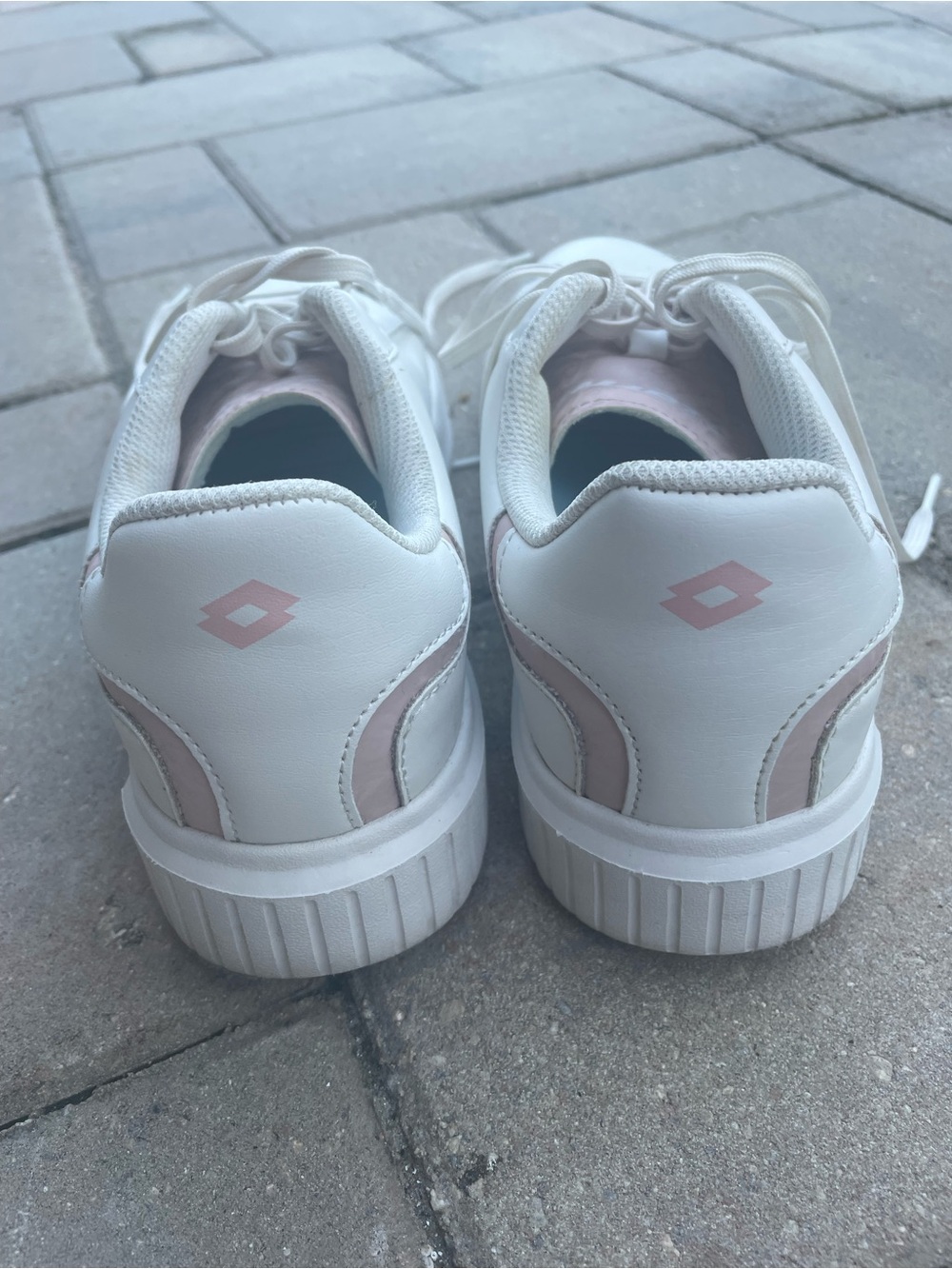 Women's White Sneakers with Soft Pink Accents - Casual Lace-Up - Picture 2 of 6
